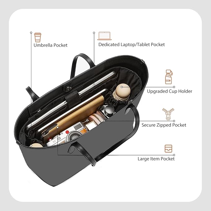 Purse Organizer Insert for LV Neverfull MM, Nylon Bag Organizer with 13" Laptop Sleeve, Deep Elastic Bottle Holders, YKK Zipper Pocket, 6 Compartments,Lightweight Luxury Tote Insert - Image 6