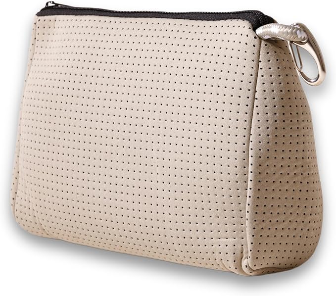 POPUPS Large Makeup Bag with Zipper, Taupe - Waterproof Neoprene Cosmetic Bag 7.7 x 10.75 x 5 inches by POPUPSBrand