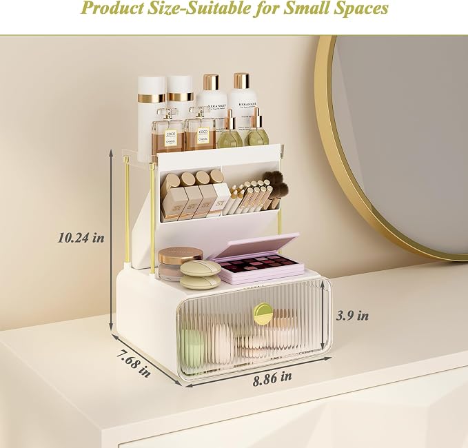FOLLOWIN Bathroom Counter Organizer with Drawer, Dresser Top Organizer with Make Up Brush Holder, Makeup Shelf, Vanity Organizers, Cosmetic Perfume Organizer, Clear - Image 5