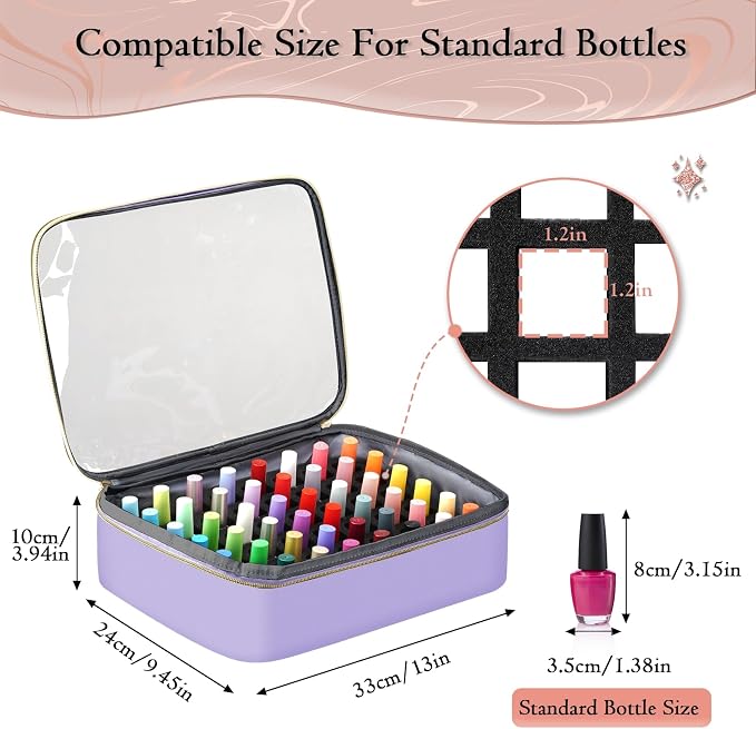 YOREPEK XL Nail Polish Organizer Holds 96 to 100+ Bottles, Lavender Purple | Gel x Nail kit Bag with 2 Removable Pouches Fits Nail Suppiles, UV lamp, Gifts for Manicurist, Women - Image 3