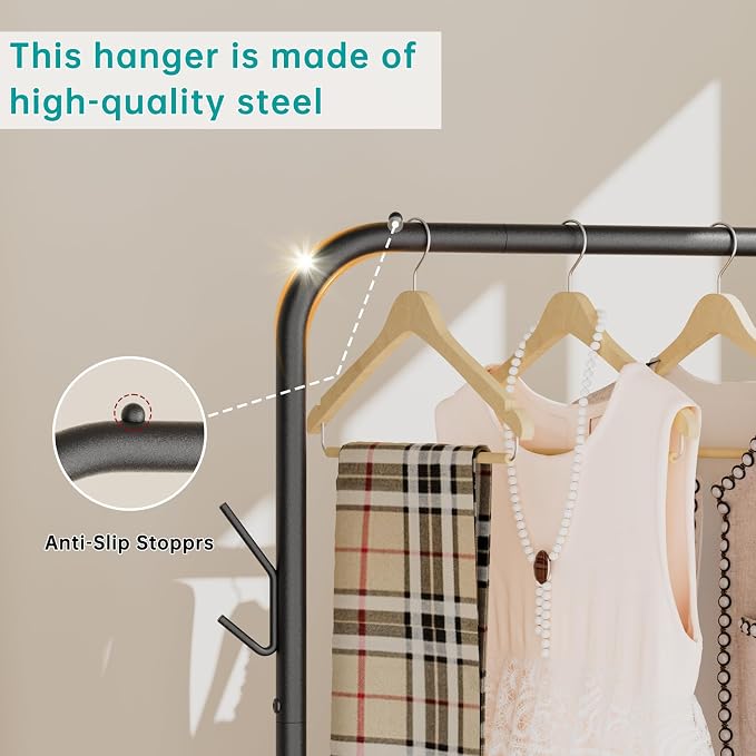 SINGAYE Wardrobe Standing Closet Clothing Rack With Shelf Hanging Clothes | Wardrobe Open Compact Small Metal Garment Hanger Stand Alone Free Standing Black Closet Rack Storage Organizer Heavy Duty - Image 4