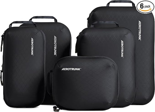 Aerotrunk Ultralight Compression Packing Cubes - Lightweight Travel Organizers for Suitcases and Luggage (6-Pack, Black) by Aerotrunk