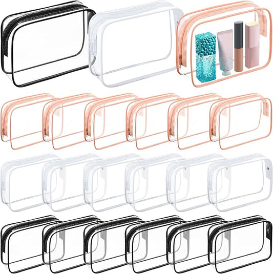 60 Pcs Clear Makeup Bags Bulk Travel Toiletry Bag 7 x 5.5 x 1.6 Inch PVC Zipper Pouch Waterproof Plastic Cosmetic Case Portable Organizer for Women Summer Bathroom (Classic Color) by Cunno