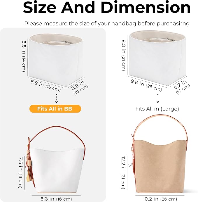 Purse Organizer Insert Compatible with LV All In BB | Handcrafted DuPont™ Tyvek®, Precision 1:1 Custom Fit, Craie w/ Zipper, Keep Bag Clean & Protected for Travel & Commute - Image 2