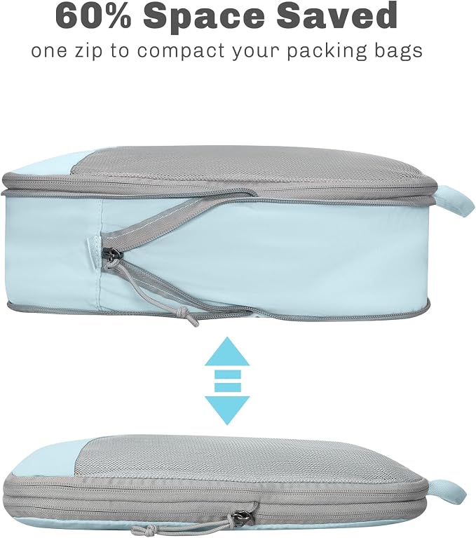 Hynes Eagle 6 Set/ 4 Set/ 2 Set Compression Packing Cubes Travel Essentials Lightweight Nylon Luggage Suitcase Organizer Bag Light Blue 4PCS - Image 5