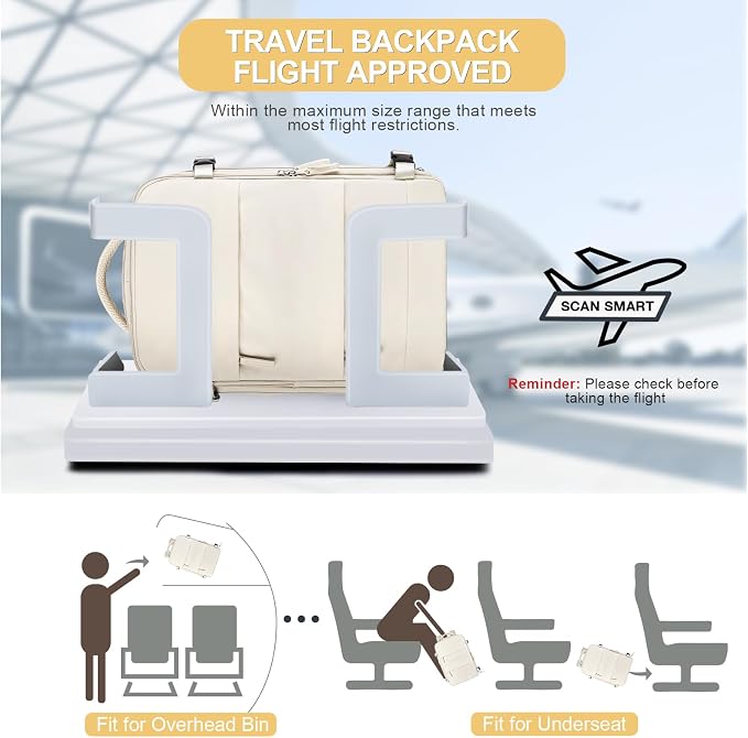 Beige Large Travel Backpack For Women Men Airline Approved Personal Item Backpack For Airlines Carry On Backpack Flight Approved Waterproof Backpack For Traveling On Airplane Weekender Travel Bag - Image 2