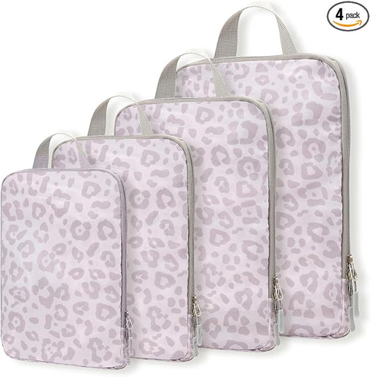 WOOMADA Compression Packing Cubes for Suitcases Travel Essentials 4 Set Expandable Travel Bags Organizer for Luggage(pink leopard) by WOOMADA