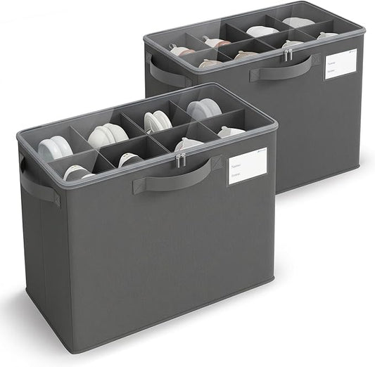 Varhomax Shoe Organizer Box for Closet, Small Fabric Storage Basket 2 Pack | Foldable Shoe Bin with Adjustable Dividers & Clear Cover, Saving Space Sneakers & Sandals Containersfor Entryway, Cubby by Varhomax