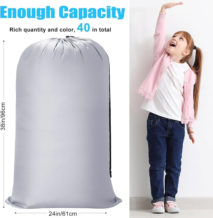 Sanwuta 40 Pcs 38" x 24" Large Laundry Bags Bulk Travel Laundry Bags with Drawstring Closure Lock Washable Heavy Duty for Dirty Clothe Camping College Dorm Apartment (Black,Gray,Sky Blue,Pink) - Image 2