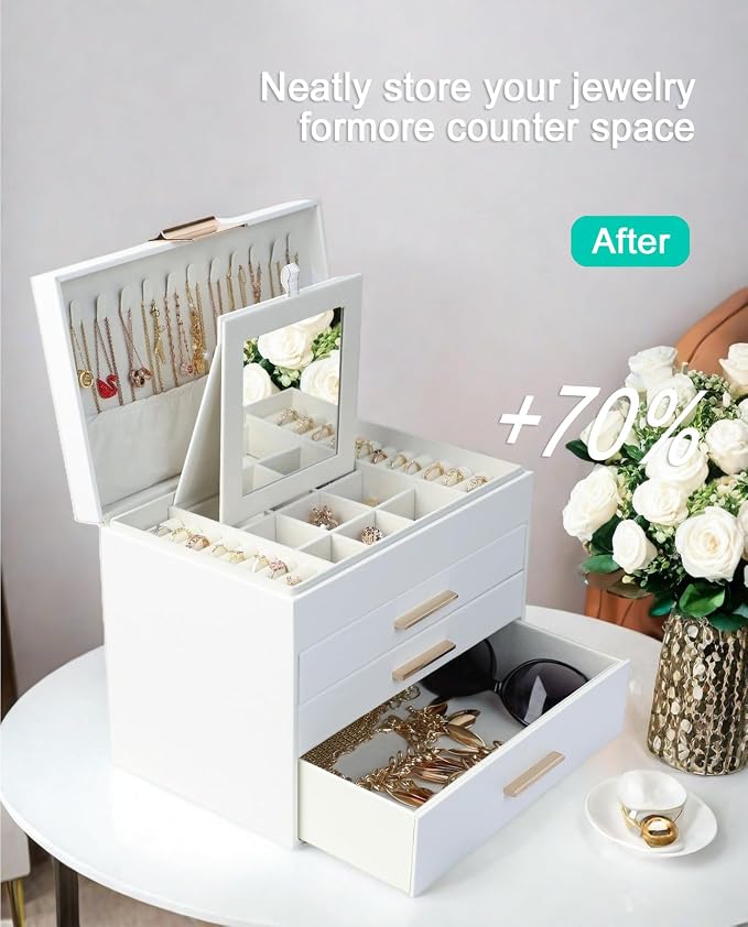 BOOVO Jewelry Boxes for Women, White and Black 6 Layer Large Jewelry Box for Necklace, Bracelet, Earrings, Rings Storage, Jewelry holder Organizer for Girls Gift (White, 5 Layer) - Image 6
