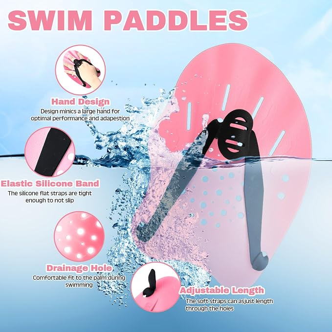 7 Pcs Pool Exercise Set Including 2 Lightweight Aquatic Dumbbells, 2 Swimming Hand Paddles, Pull Buoy, Pool Mesh Bag Swim Belt Sport Equipment for Water Aerobics Exercise - Image 4