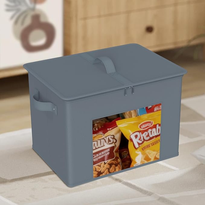 Zilink Fabric Foldable Storage Boxes with Lid 4-Pack Stackable Storage Bins with Zipper & Clear Window Fabric Closet Containers and Organizers for Home, Office, Bedroom (Grey,17" x 12" x 12") - Image 4
