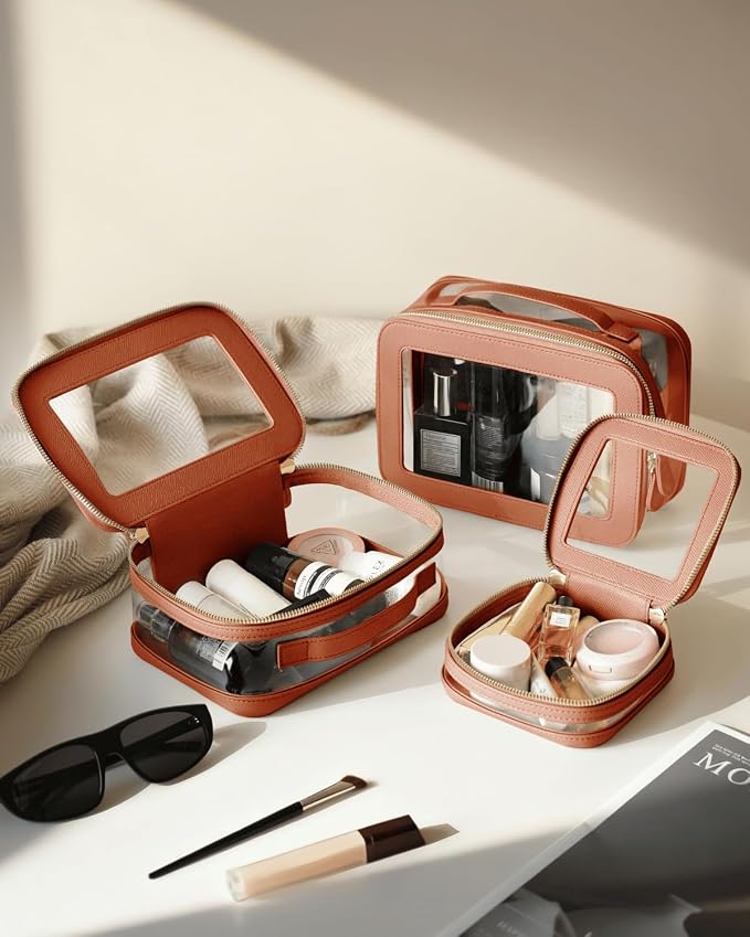 Clear Cosmetic Bag Set for Women Makeup Bag with Handle, 3 Pcs Travel Toiletry Bag Transparent Cosmetic Case Portable Make Up Organizer Bag for Essentials - Image 2