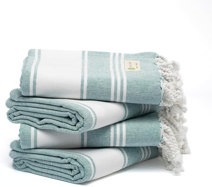 Salt Earth Cotton Turkish Beach Towel (Set of 4, 36"x72") - Soft, Quick Dry, Sand Resistant, Absorbent Towels for Bathroom, Home, Travel, Pool, Spa, Bath, Swim - Beach Towels Oversized (Hunter Green) by SaltEarth