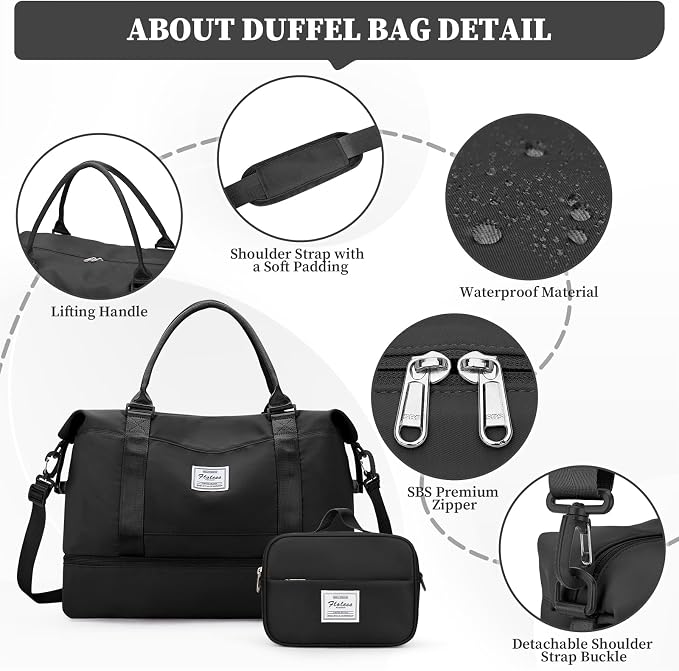 Weekender Bags for Women, Personal Item Travel Bag with Shoes Compartment | Overnight Travel Duffel Bag with Toiletry Bag, Airplane Friendly Carry-On Bag with Wet Pocket & Trolley Sleeve,Medium - Image 6