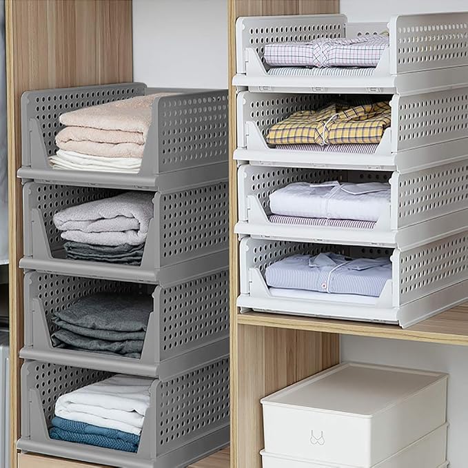4-Pack Folding Wardrobe Storage Box Plastic Drawer Organizer Stackable Shelf Baskets Cloth Closet Container Bin Cube Home Office Bedroom Laundry Pull Out Drawer Dividers for Clothes,Toys Organization - Image 7