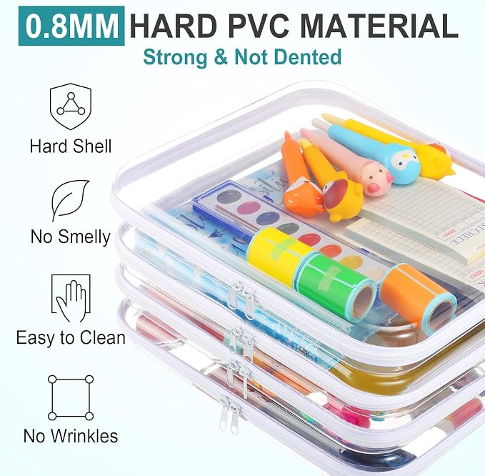 Hoolerry 4 Pcs Hard Clear Zipper Case Makeup Bags Plastic Zipper Pouch Transparent Storage Box Containers for Cosmetics, Snacks, Building Blocks, Puzzles(Clear,13.8 x 11.8 x 2 in,White) - Image 4