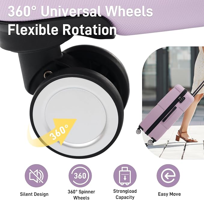 Merax Luggage Set, 3 Piece Hardcase Luggage with Double Spinner Wheels | Carry on Suitcase Airline Approved,20+24+28 inch,Pink Purple - Image 3