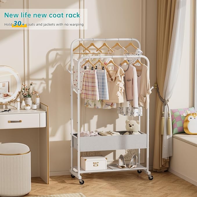 SINGAYE Wardrobe Standing Closet Clothing Rack With Shelf Hanging Clothes | Wardrobe Open Compact Small Metal Garment Hanger Stand Alone Free Standing Black Closet Rack Storage Organizer Heavy Duty - Image 7