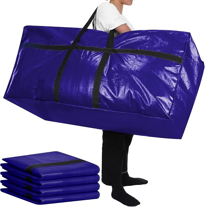 Windyun 4 Pack 57 Gallon Extra Large Moving Bags XXL Heavy Duty Storage Bag with Strong Zipper Handle Jumbo Big Tote Box Foldable for College Dorm Travel Clothes Duffle Blanket Pillow(Navy Blue) by Windyun