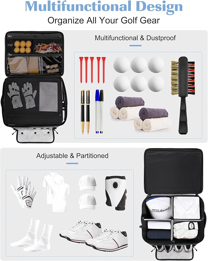 Golf Trunk Organizer, Waterproof Car Golf Locker with Separate Ventilated Compartment for 2 Pair Shoes, Golf Storage for Balls, Tees, Cap, Clothes, Gloves, Accessories, Gifts for Men, Women - Image 2