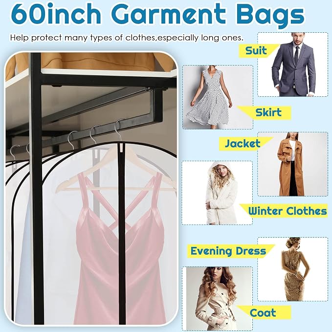 Amylove 40 Pcs 24 x 60 Inch Garment Bags Bulk Hanging Clothes Storage Covers for Closet Organization Dustproof Long Dress Bag Set for Wedding Dresses Gowns Coats Travel Suit (White Black) - Image 4