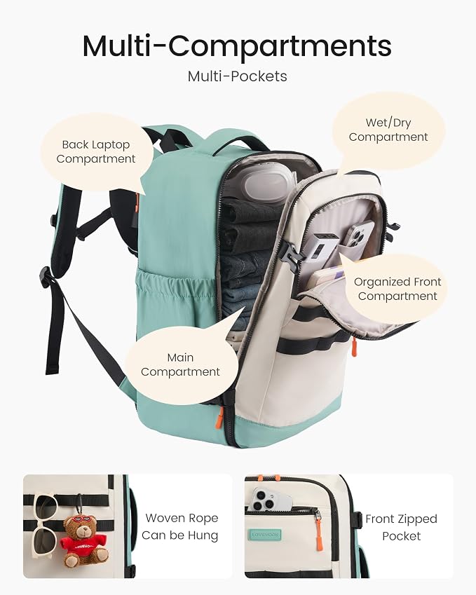LOVEVOOK 50L Travel Backpack for Women & Men, TSA Approved Carry On Backpack with 3 Packing Cubes, Waterproof Personal Item Bag Fits 17 Inch Laptop, Weekender Essentials Overnight Backpack for Trip - Image 2