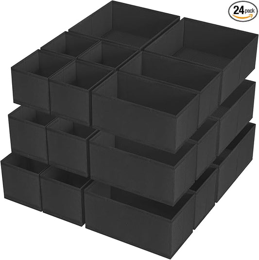 Criusia Drawer Organizer Clothes, 24 Pack Underwear Drawer Organizers, Foldable Closet Organizers and Storage Dresser Drawer Dividers Clothing Organizer for Clothes, Socks, Scarves, Bra, Ties (Black) by Criusia