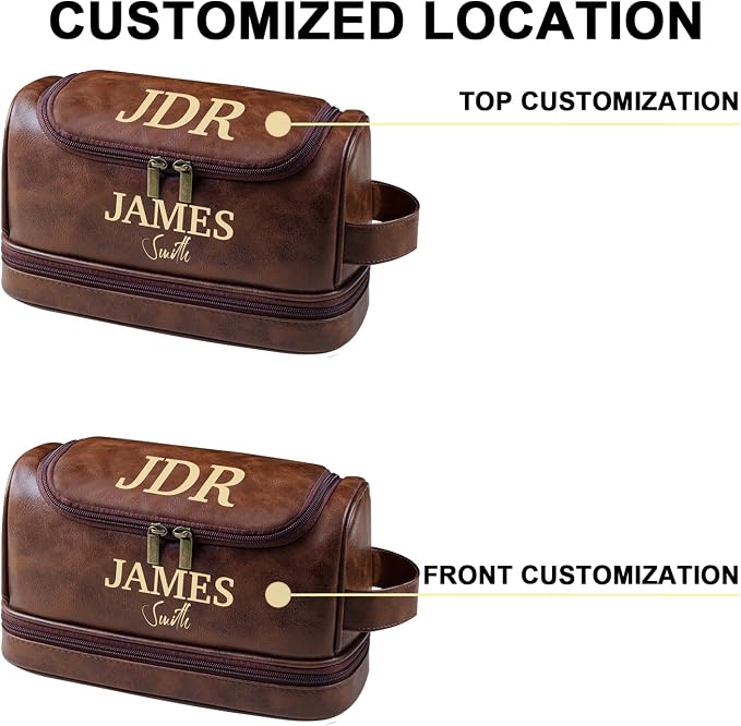 Personalized Leather Toiletry Bag, Brown, Three Layer Structure, Waterproof, Customizable Name Engraving, Travel Organizer for Men, Multi-Occasion Gift (TSN201212) - Image 5