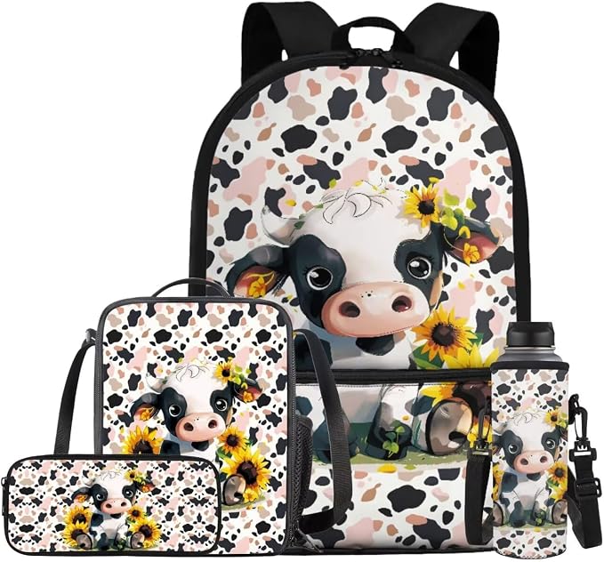 Leopard Cow Boys Backpacks Ages 6-8 with Lunch Box Large Capacity School Bags for Boy with Lunch Bag Cute Pencil Cases for Elementary School Middle School by Bivxisrvo