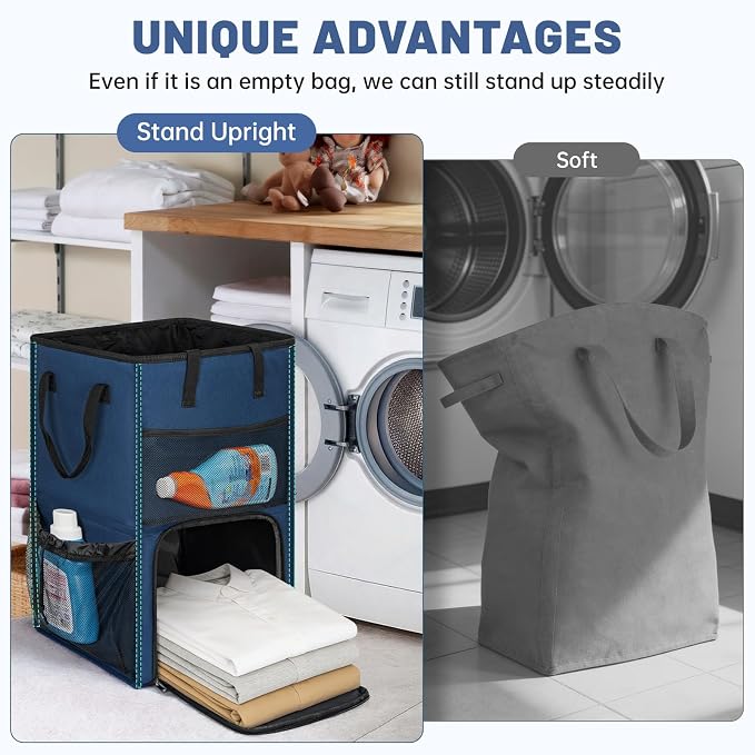 170L Laundry Backpack Bag with 3 Sizes Mesh Wash Bags Empty, Extra Large 2 in 1 Laundry Hamper Basket with Shoulder Straps, Freestanding Laundry Bag for College Dorm, Laundromat, Apartment (Blue) - Image 4