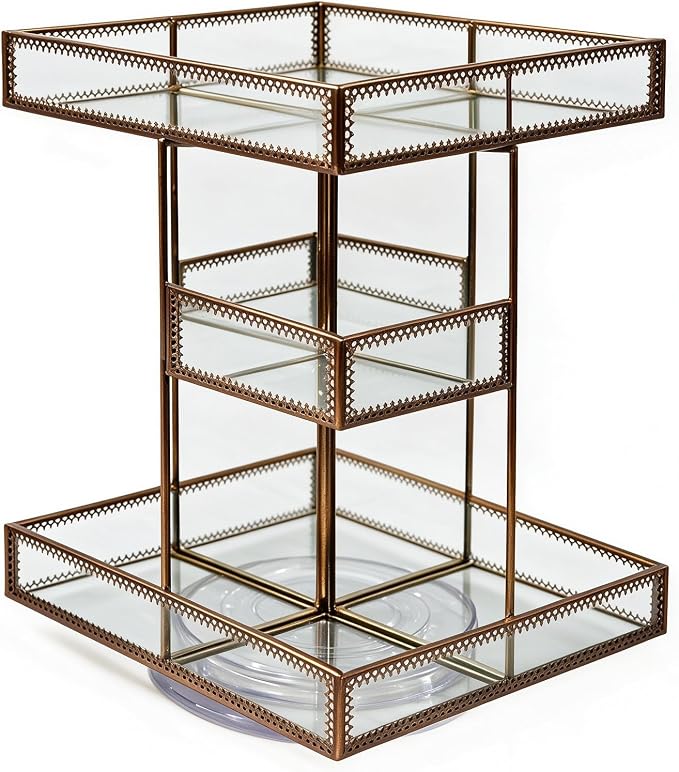 360 Rotating Glass Makeup Organizer | Spinning Vanity Cosmetic Storage, Multi-Layer Compartments, Luxury Countertop, For Skincare, Perfume, Cosmetics by UniqueHandmadeGlassBeautyDisplayfromHersoo