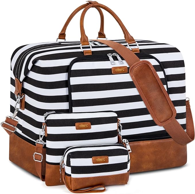 Travel Weekender Bag for Women, 21" Overnight Bag with Shoe Compartment 50L Large Travel Duffel Bag Carry On Tote for Weekend, Overnight, Business Trips, Water Resistant by TIBES