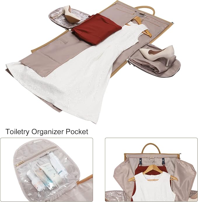 Modoker Women Convertible Leather Garment Bag with Shoulder Strap, PU Leather Garment Duffel Bag Carry on 2 in 1 Hanging Suitcase Suit Travel Bags, Coffee - Image 2