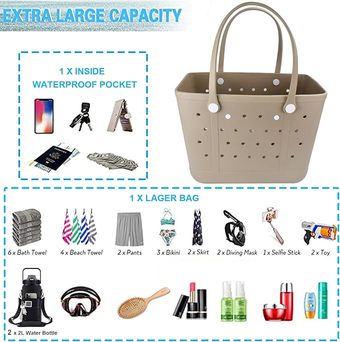 Juyeesm X Large Rubber Tote Bag for Boat, Beach, Pool-XL,18.9 * 13.8 * 8in | Oversized Rubber Beach Bags, Washable Beach Tote Bag, Durable Travel Bags for Work, Sport - Image 5