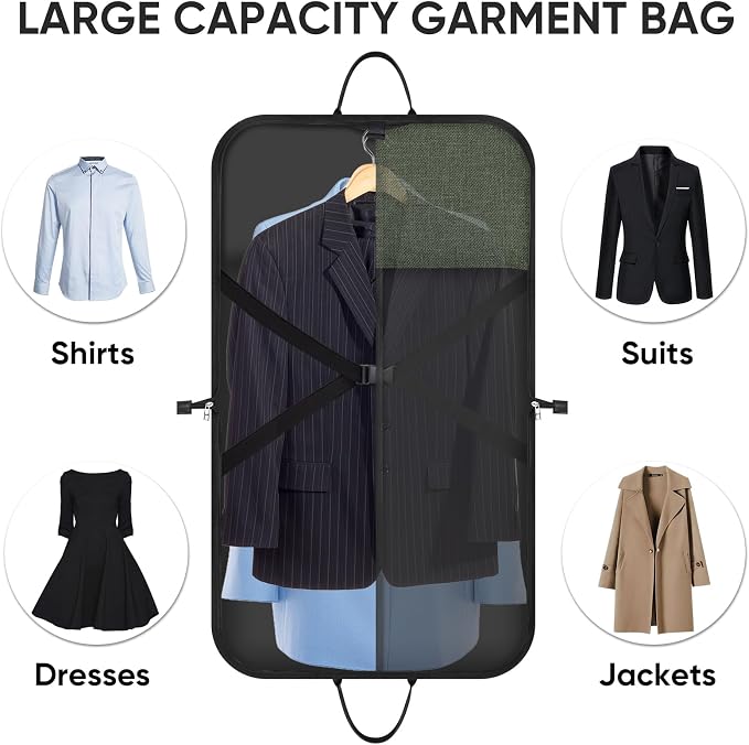 BALEINE Travel Garment Bag, Travel Suit Bag for Men, Water Resistant Carry on Garment Bag for Hanging Clothes, Garment Duffel Bag for Travel Business (Green, 42") - Image 5