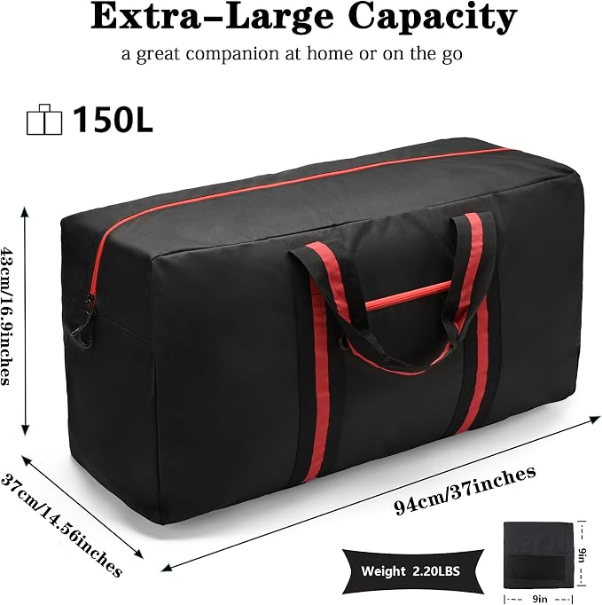 150L Large Duffle Bag for Travel 37” Diffle Bag for Overnight Weekender Camping, Storage for Men Women, Classic Red - Image 3