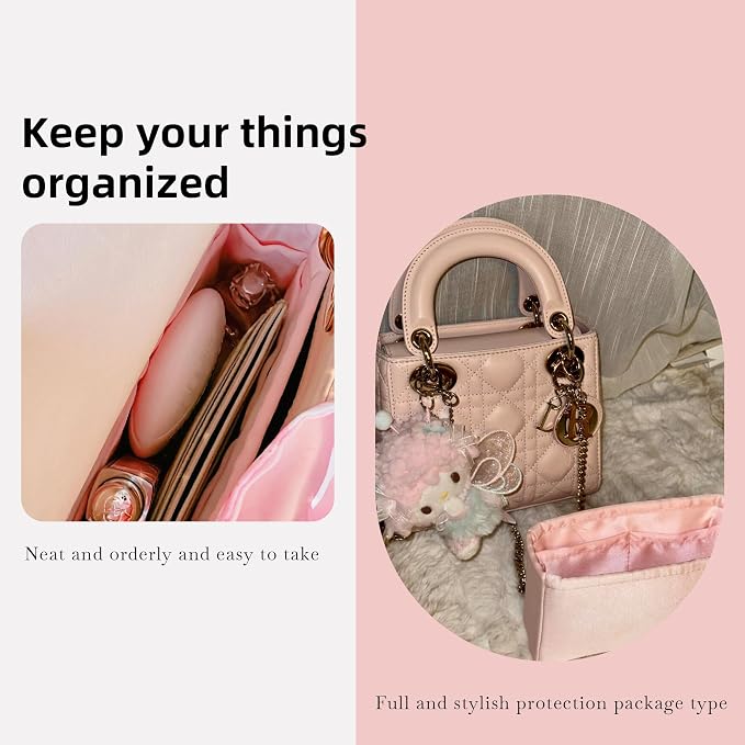 DGAZ Silk Purse Organizer Insert For Lady-Dior Micro/Mini/S/M/L bags，Silky Smooth Bag Organizer，Luxury Handbag & Tote Shaper（Pink，M） | Soft and Lightweight,Perfect Fit,Multi-pocket Storage,Bag Protector,Luxury Bag Care,Handmade,for Smooth Bag Organizer - Image 8