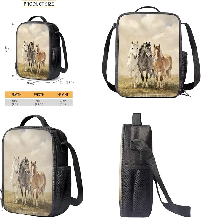 Horse Print Lightweight Backpack Set with Shoulder Lunch Bag, Pen Bag, Elementary School Students Daypack, Middle School Students Knapsack Set for Kids - Image 6