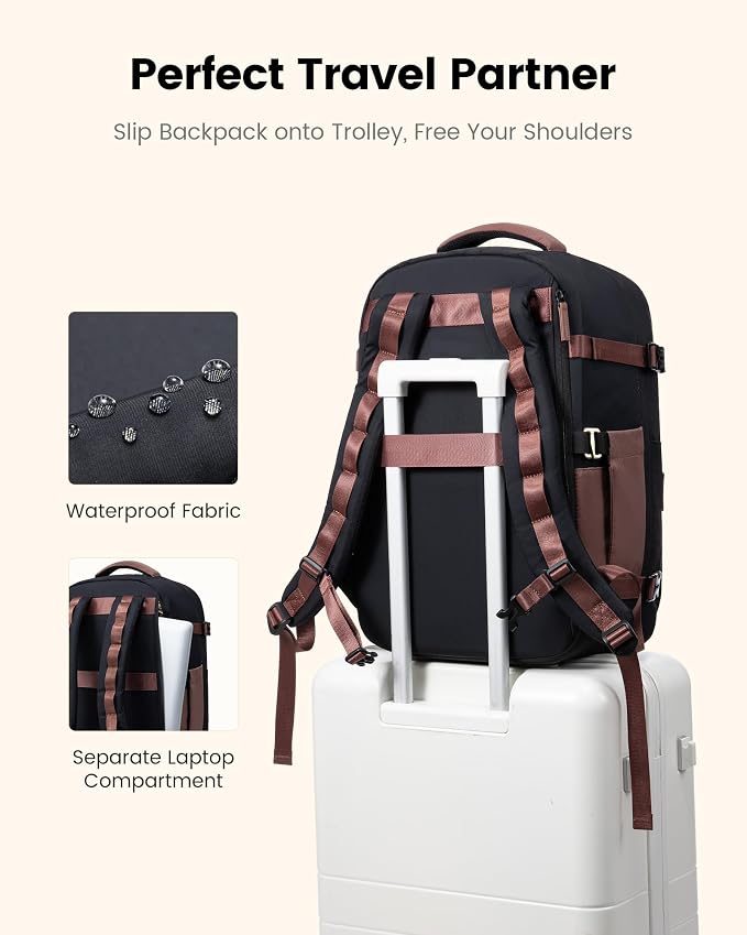 LOVEVOOK 40L Travel Backpack for Men & Women, Airline Approved Carry On Luggage, TSA Personal Item Bag fits 15.6 Inch Laptop, Waterproof Weekender Overnight Suitcase for Work, Black - Image 6