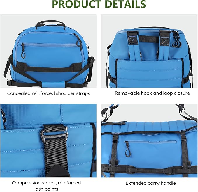 Vomgomfom 86L Foldable Duffle Bag with Wheels - Waterproof Rolling Travel Bag, Collapsible Luggage No Telescopic Handle, for Men Women Camping Sports Weekend Trips，Blue - Image 8