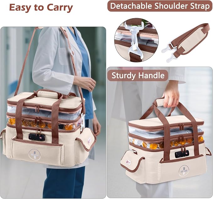 BAGSFY 3-Tier Medicine Organizer with Combination Lock – Large Medicine Bag, Empty First Aid Kit Case, Pill Bottle Medical Supply Organizer, Travel Prescription Bag, Medication Storage Container - Image 5