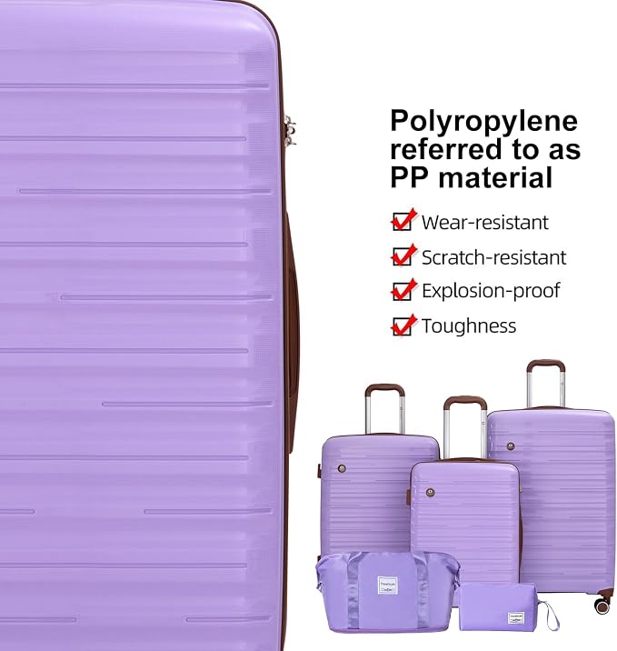 Travelhouse Luggage Sets 5 Piece with Double Spinner Wheels,PP Hardside Suitcase Sets with TSA Lock,Carry On Luggage Set with Travel Duffle Bag for Women and Men - Image 4