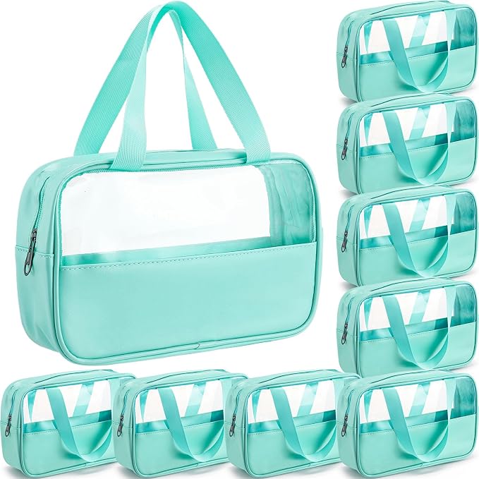 Buryeah Translucent Make up Bag Toiletry Organizer for Women Men Waterproof Portable Cosmetic Travel Bag with Hanging Handles Travel Storage Carry Pouch Gifts for Bridesmaid(9 Pcs,Green) by Buryeah