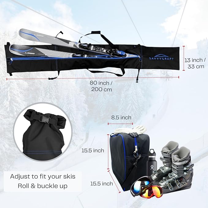 Savvycraft Padded Ski bag and Boot Bag Combo, Thick Padded Ski and Boot Bag 2-Piece Set for Protection and Easy Travel - Image 4