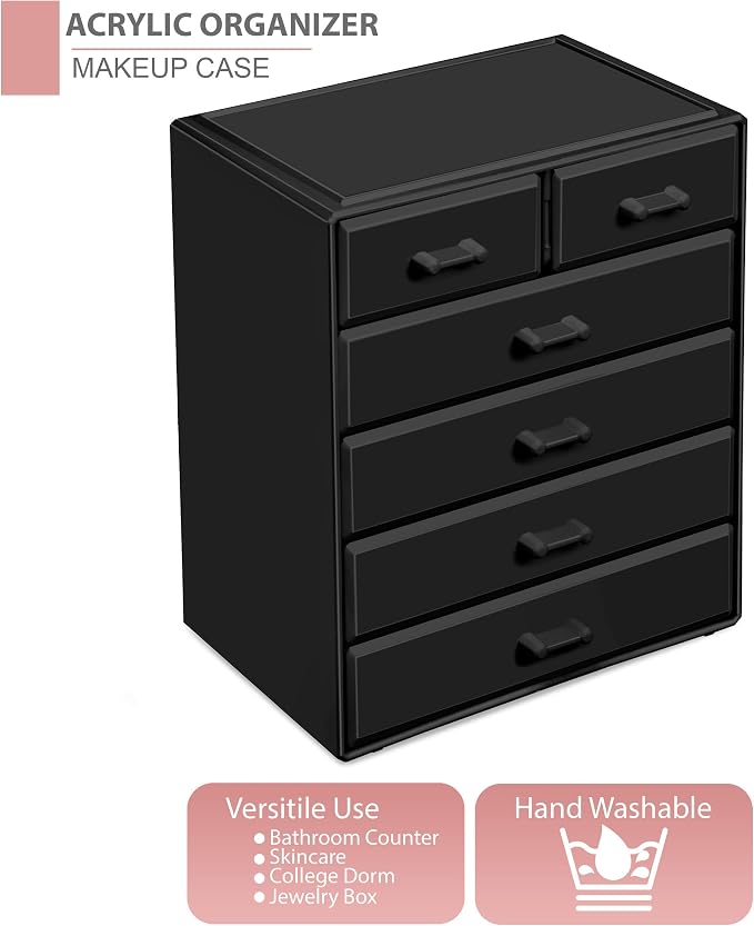 Sorbus Acrylic Makeup Organizer - Organization and Storage Case for Cosmetics Make Up & Jewelry - Large Makeup Organizer for Vanity, Bathroom, College Dorm, Closet, Desk (4 Large, 2 Small Drawers) - Image 6