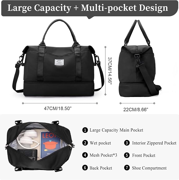 Weekender Bags for Women,Personal Item Travel Bag with Shoes Compartment | Overnight Travel Duffel Bag with Dark Green Toiletry Bag,Carry-On Bag - Image 4