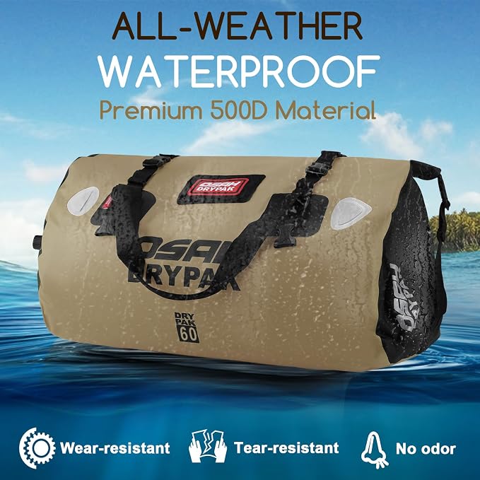 OSAH DRYPAK Waterproof Duffel Bag - Motorcycle Dry Bag Tail Bag with Large Storage Space, Waterproof Luggage Duffle Bags with Outer Mesh Zipper Pocket for Camping, Kayaking, Fishing & Traveling - Image 4