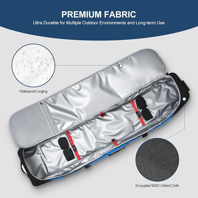 Odoland Rolling Ski Bag, Padded Snowboard Bags with Wheels for Air Travel, 900D Water Resistant Oxford Fabric and Extra 2 Dry Bag, Fits Skis Up to 170/190cm - Image 5