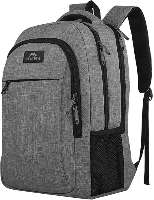 MATEIN Travel Laptop Backpack, 15.6 Inch College School Computer Bag, Grey | Slim Sturdy Business Daypack, Anti Theft Bookbag, Water Resistant, Gift for Men & Women, Personal Item Bag, Mochilas by MATEIN